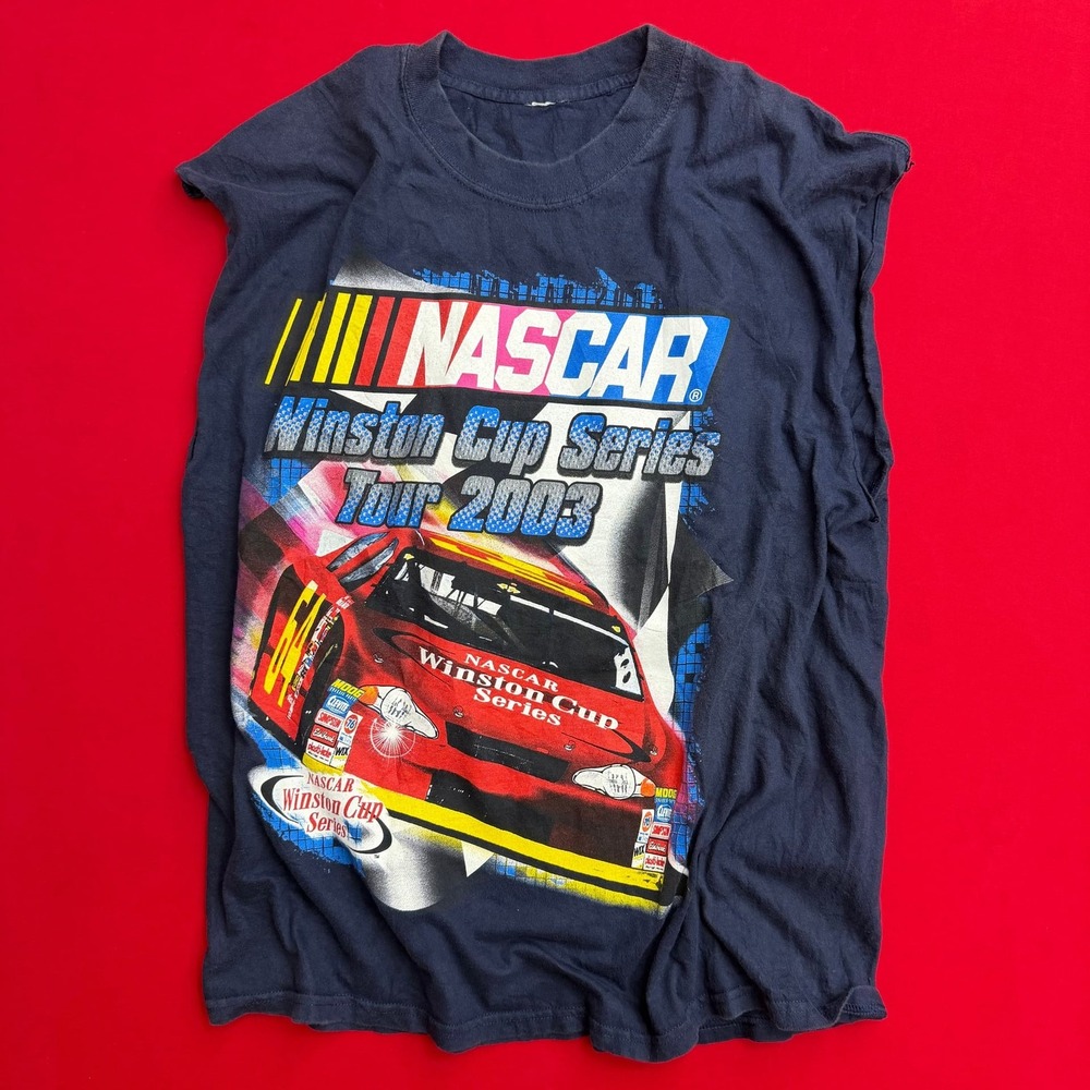 Vintage NASCAR Winston Cup Series Tour 2003 Cut Off Muscle T-Shirt Navy Blue L